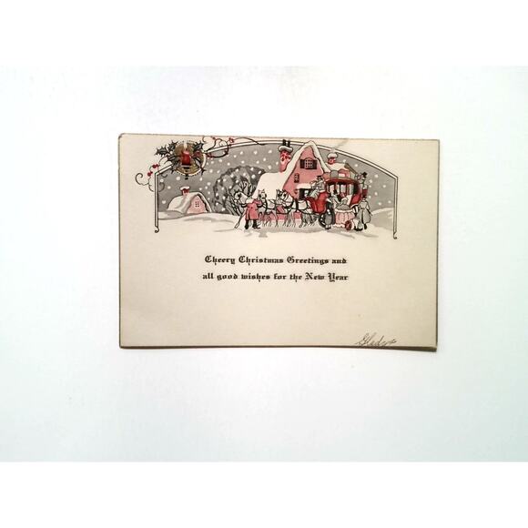 Vintage Christmas Holiday Greeting Card Horse Carriage Snow Scene Early Art - Picture 1 of 3
